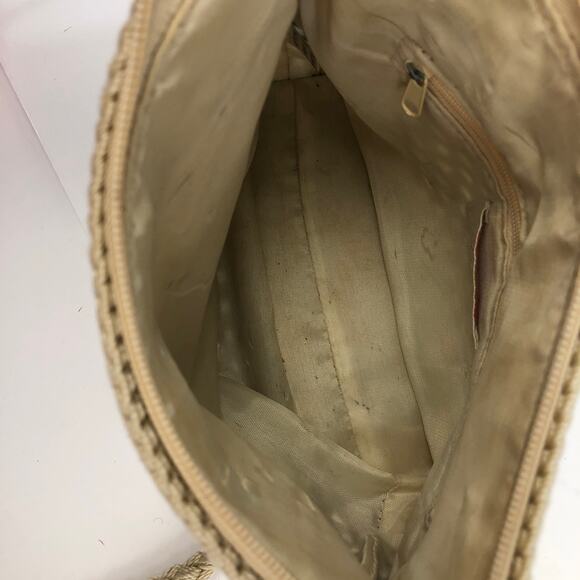 Lina Crocheted Knit Handbag Purse Shoulder Cream Beige Brown Braided Handle - Picture 6 of 10